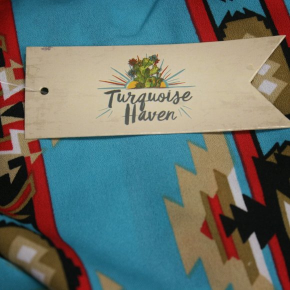 **Last One** Turquoise Aztec Print Blouse Chiffon Open Back NWT - Picture 7 of 7